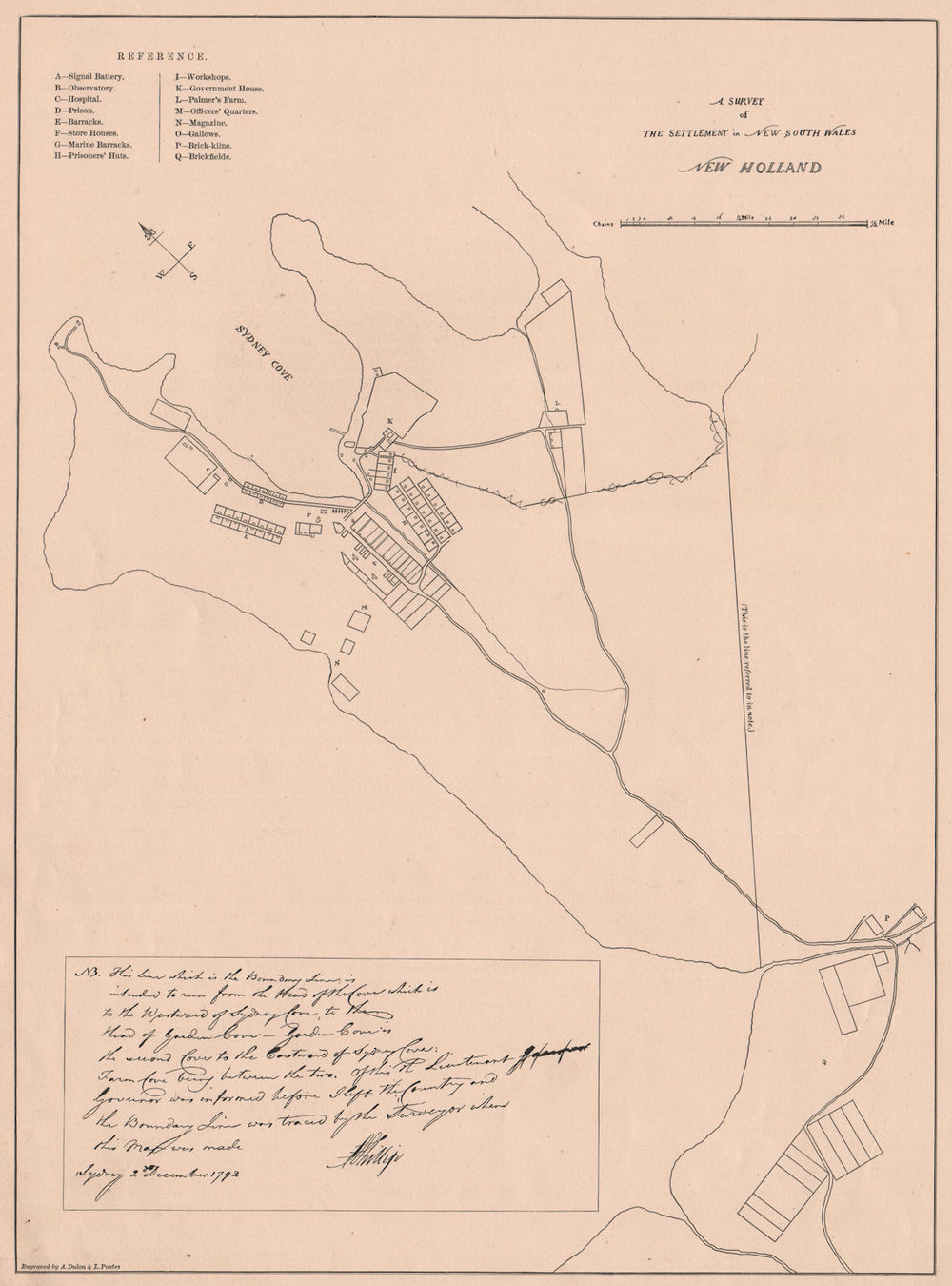 SYDNEY 1792 map by ARTHUR PHILLIP. 19C copy. 'The settlement in NSW' 1888