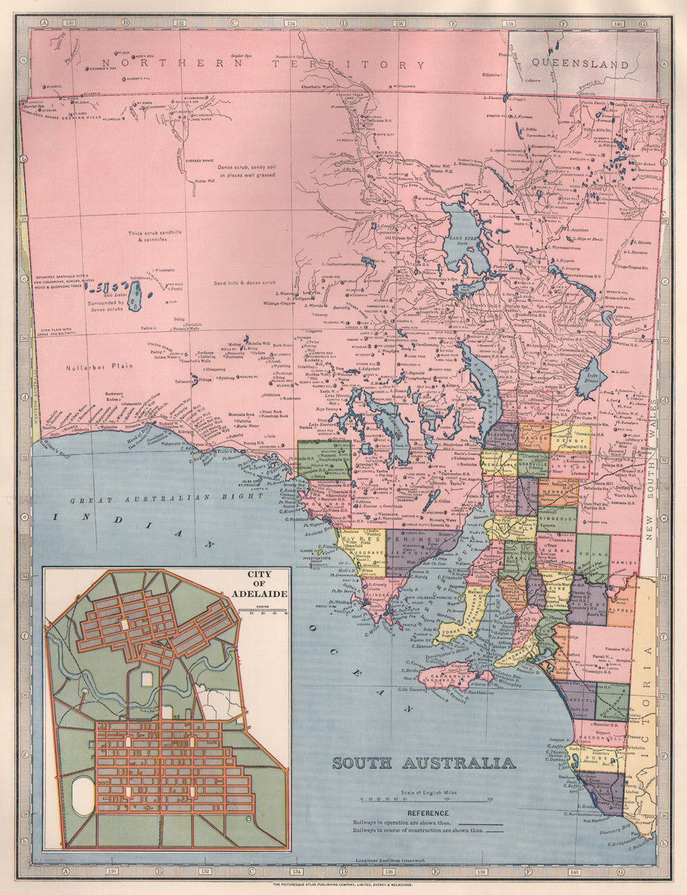 SOUTH AUSTRALIA showing railways in use/UC & counties. Adelaide.GARRAN 1888 map