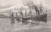Mail Steamer leaving AUCKLAND. New Zealand 1888 old antique print picture