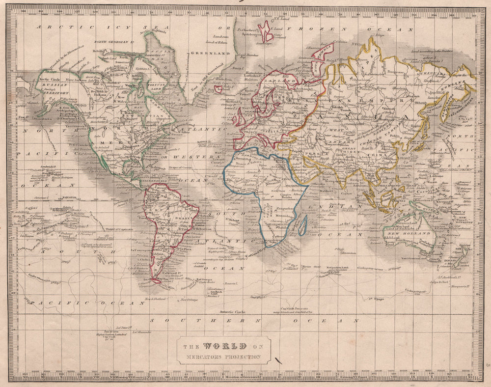 WORLD MERCATOR PROJECTION. Captain Cook's routes. New Holland. JOHNSON 1850 map