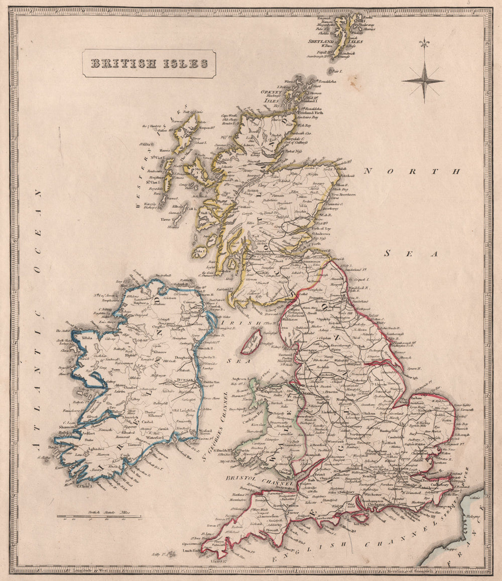 BRITISH ISLES showing railways. Original outline colour. JOHNSON 1850 old map
