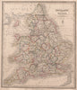 ENGLAND & WALES showing counties & railways. Original colour. JOHNSON 1850 map