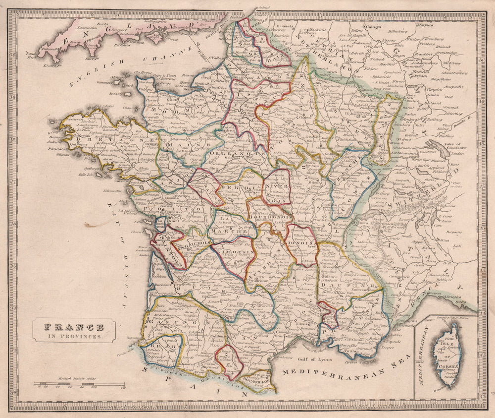 FRANCE IN PROVINCES. Rivers. Original outline colour. JOHNSON 1850 old map