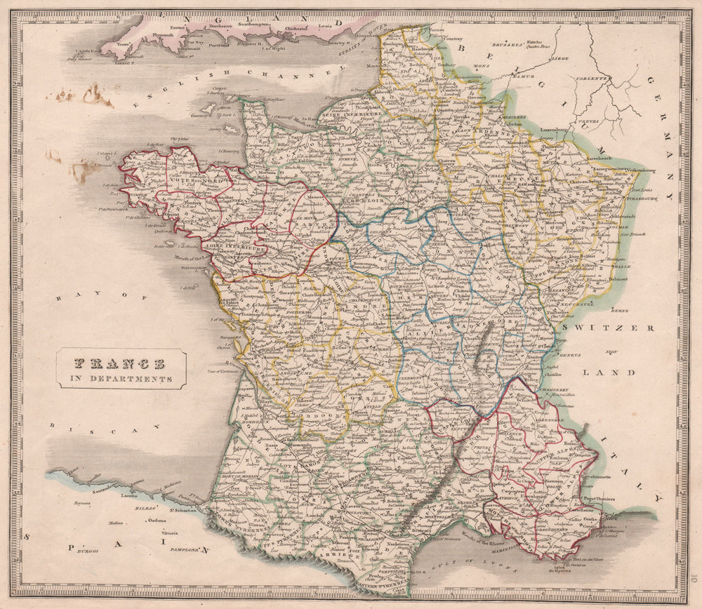 FRANCE IN DEPARTMENTS. Rivers. W/o Savoie & Comte de Nice. JOHNSON 1850 map