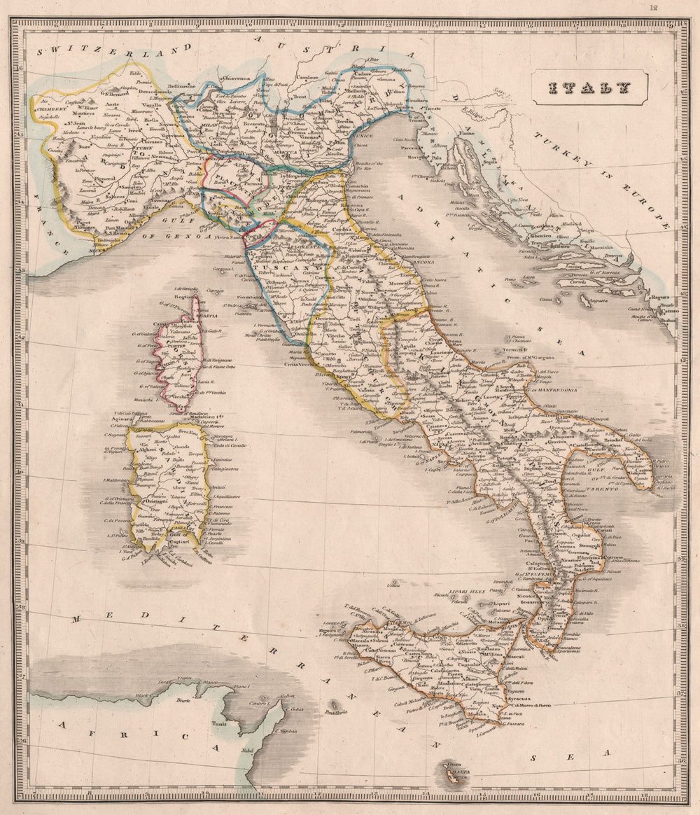 ITALY pre-unification. Kingdom of Sardinia. Papal States &c. JOHNSON 1850 map