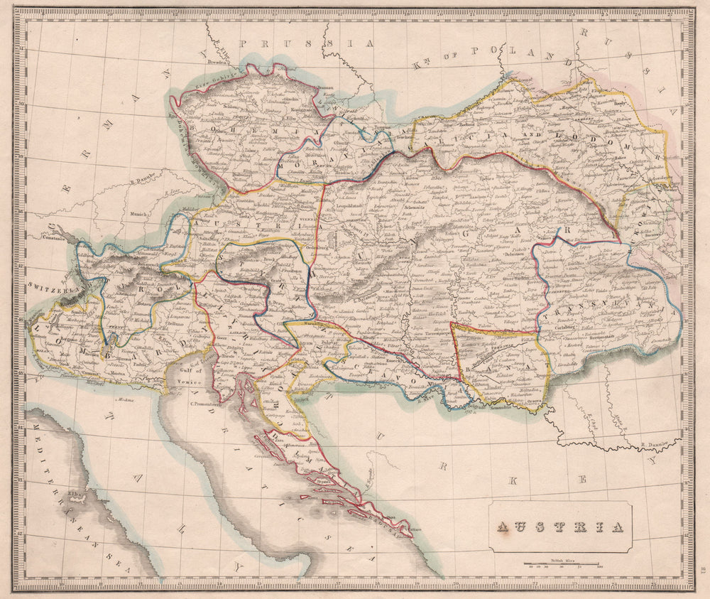 AUSTRIA. Provinces. Hungary Lombardy Bukowina Banat Dalmatia. JOHNSON 1850 map