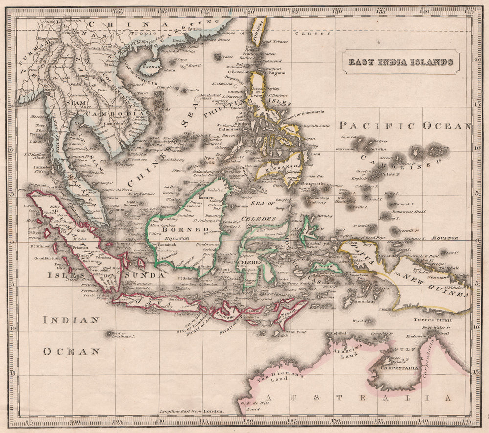 EAST INDIA ISLANDS. Dutch East Indies Philippines Indochina. JOHNSON 1850 map