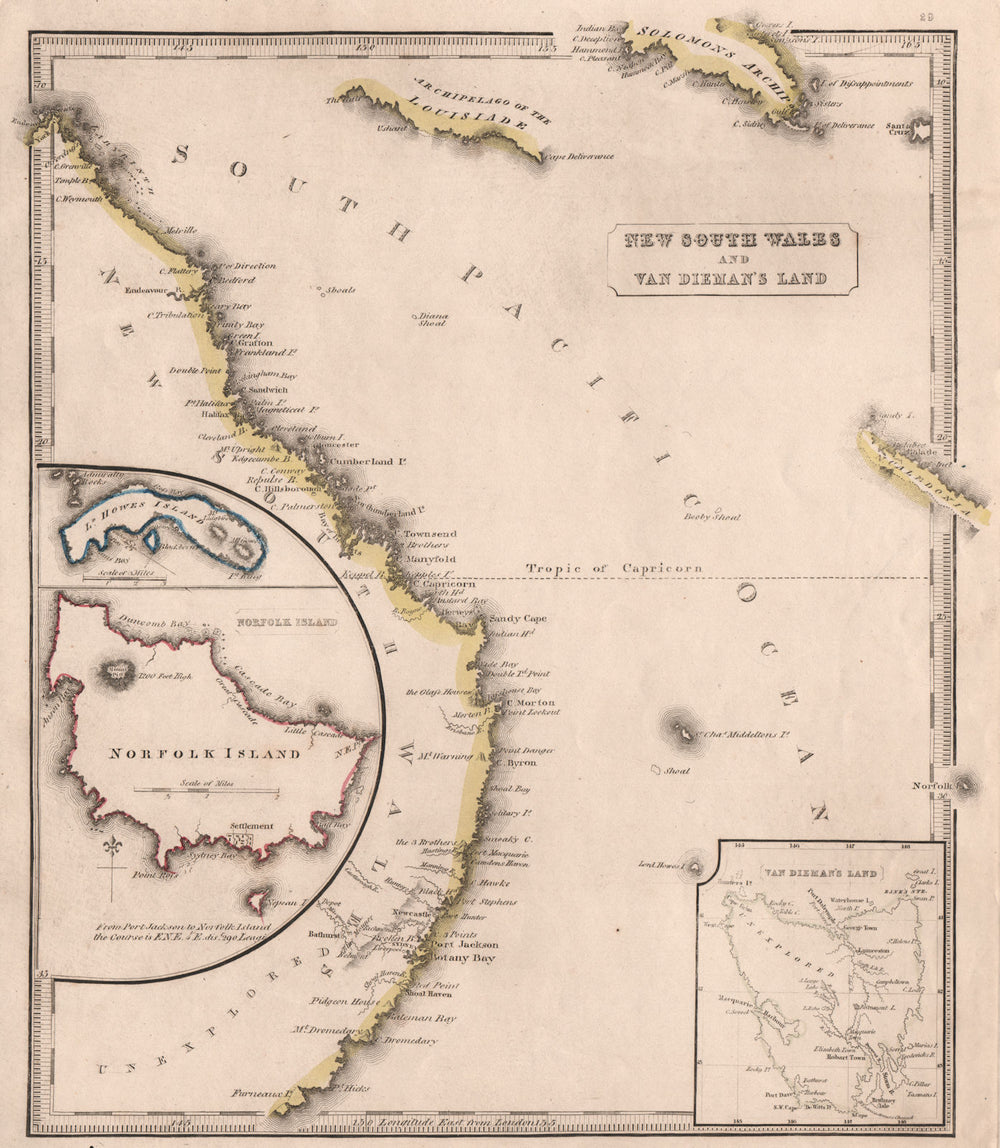 NEW SOUTH WALES & VAN DIEMAN'S LAND.Norfolk/Lord Howe Islands. JOHNSON 1850 map