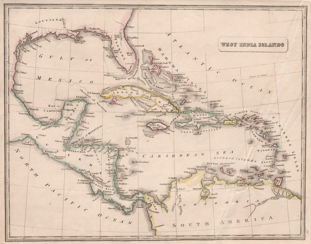 WEST INDIA ISLANDS. Caribbean Antilles Gulf of Mexico. JOHNSON 1850 old map