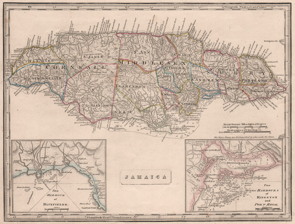 JAMAICA w/ Kingston Port Royal Bluefields Savanna harbour. JOHNSON 1850 map
