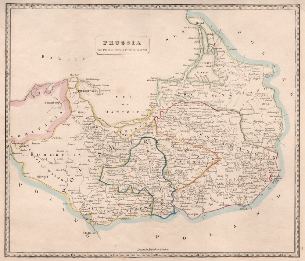 East/Polish 'PRUSSIA BEFORE ITS ACCESSIONS'. Natangen Culm &c. JOHNSON 1850 map