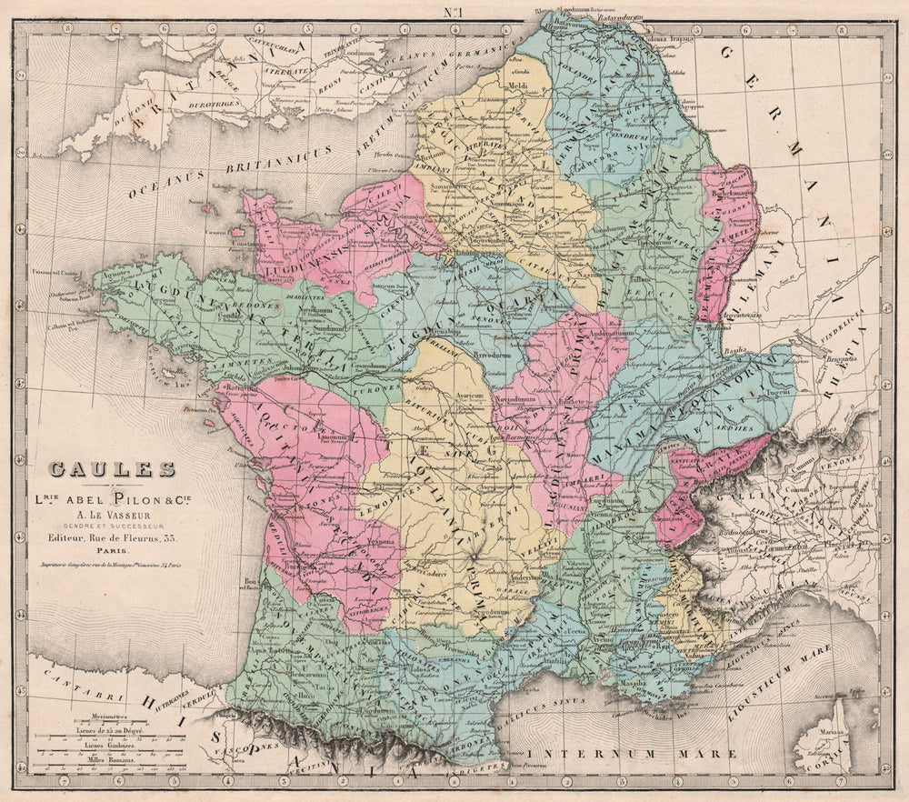 GAULES. Gaul/Roman France. Provinces. Aquitania Lugdunensis. LE VASSEUR 1876 map