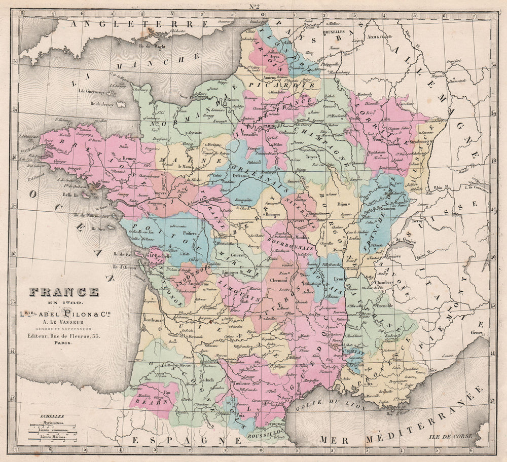FRANCE in 1789. Provinces Guienne Comtat Foix Béarn Saintonge Angoumois 1876 map