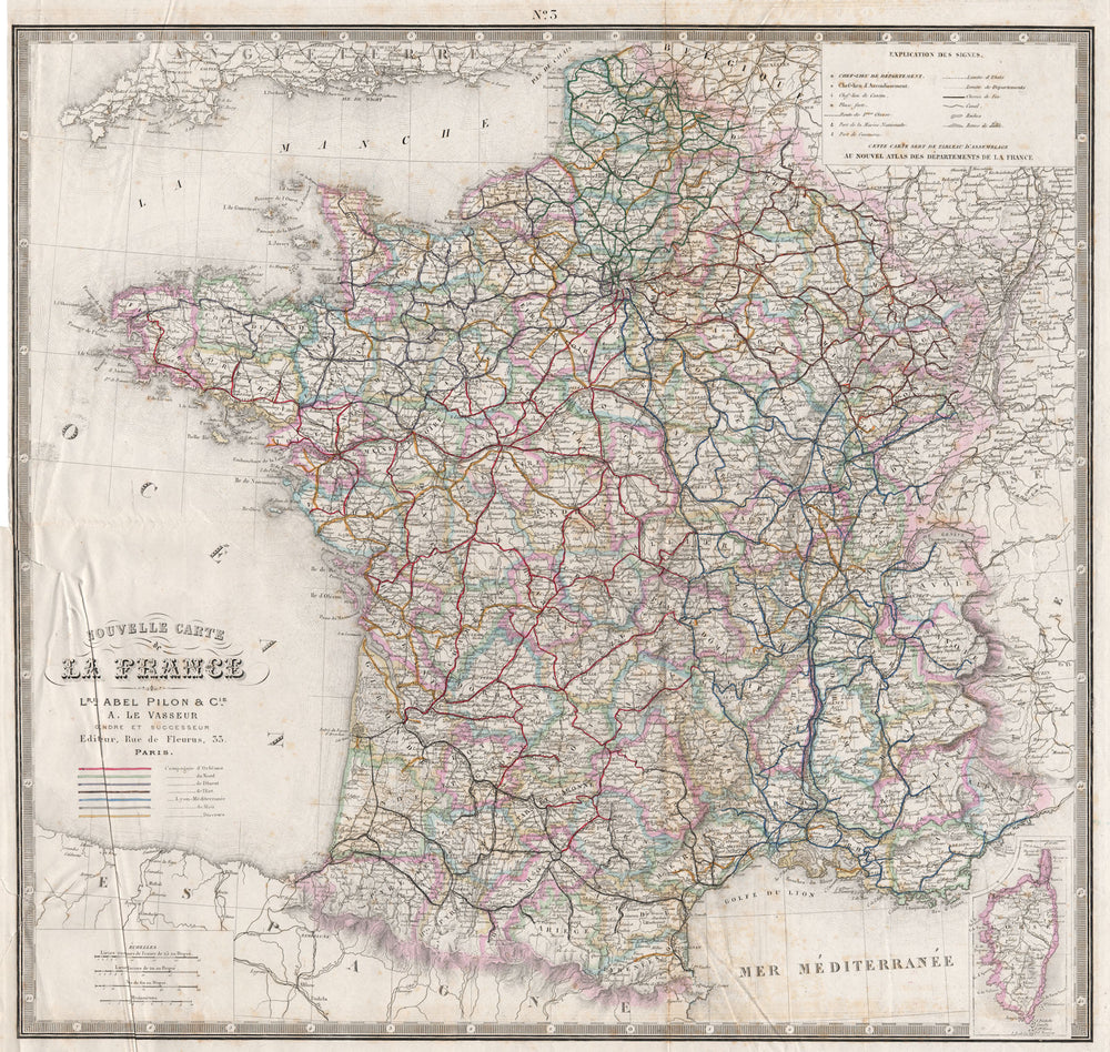 FRANCE RAILWAYS showing companies/Cies. Chemins de fer. LE VASSEUR 1876 map