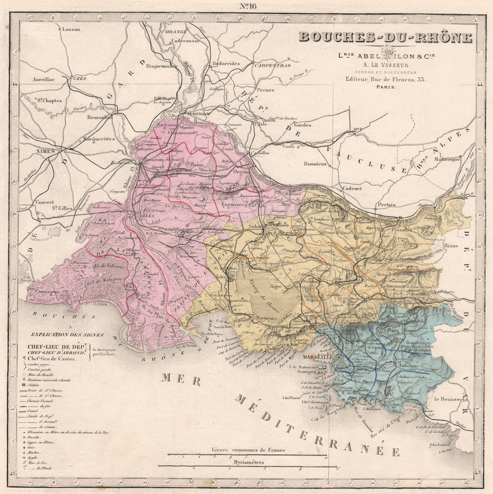 BOUCHES-DU-RHÔNE department showing resources & minerals. LE VASSEUR 1876 map