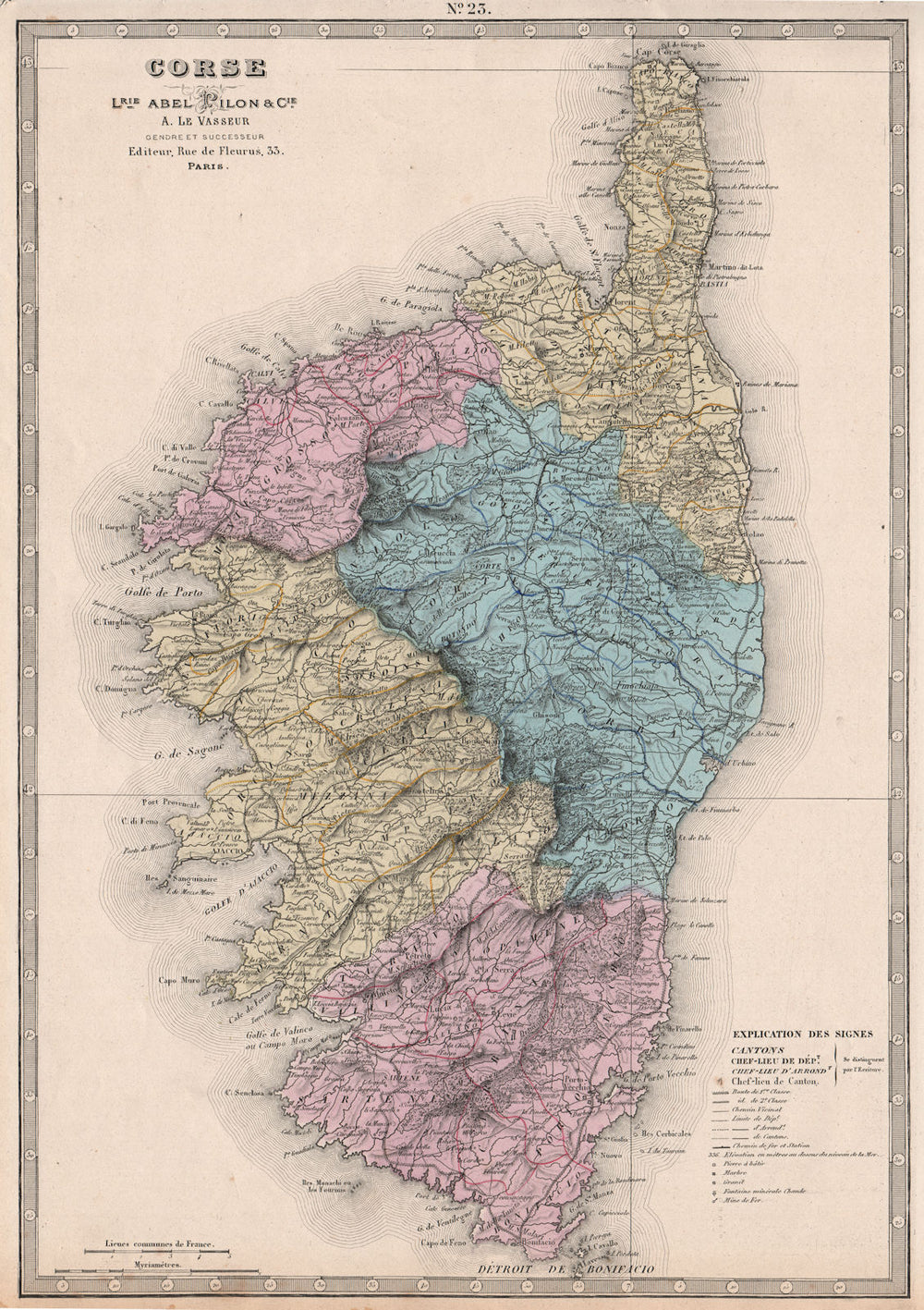 CORSE Corsica department showing resources & minerals. LE VASSEUR 1876 old map