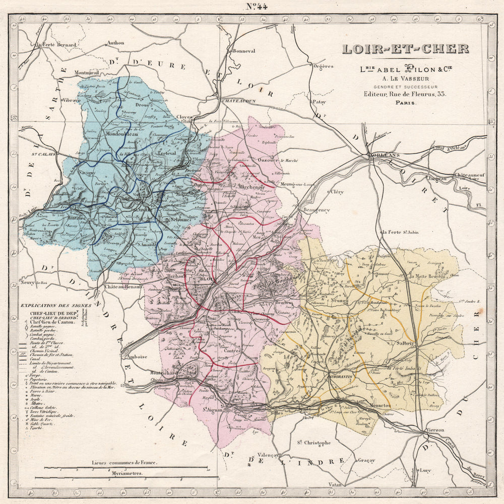 LOIR-ET-CHER department. Battles/dates resources minerals. LE VASSEUR 1876 map