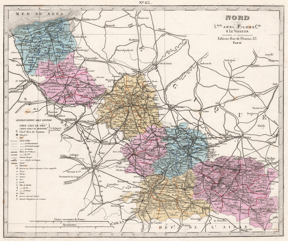NORD department showing resources & minerals. LE VASSEUR 1876 old antique map
