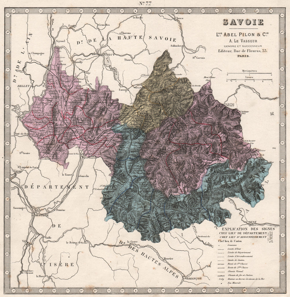 SAVOIE department showing resources & minerals. LE VASSEUR 1876 old map