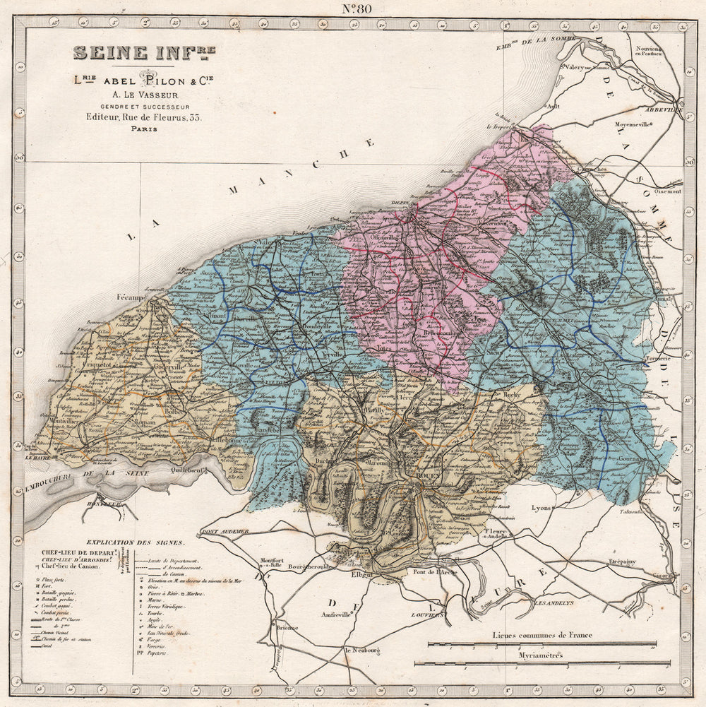 SEINE-INFERIEURE/Maritime department. Battles. Resources. LE VASSEUR 1876 map