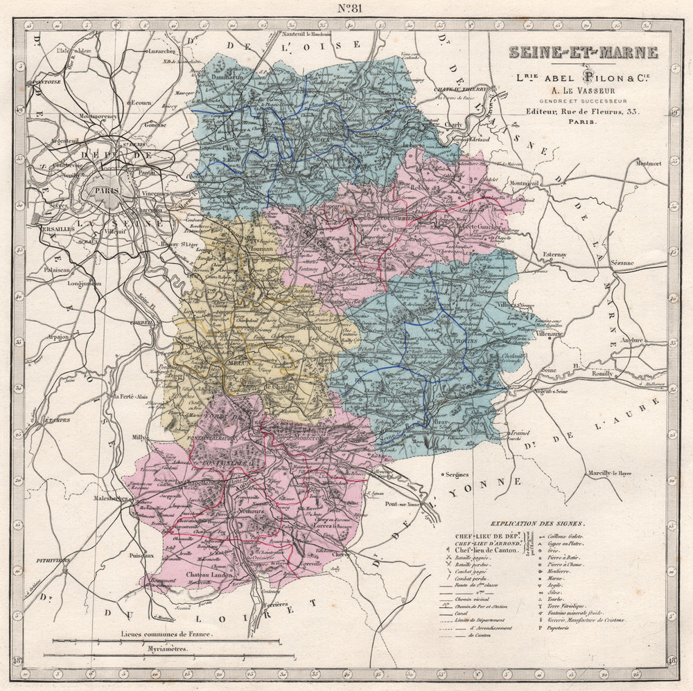 SEINE-ET-MARNE department. Battles/dates resources minerals. LE VASSEUR 1876 map