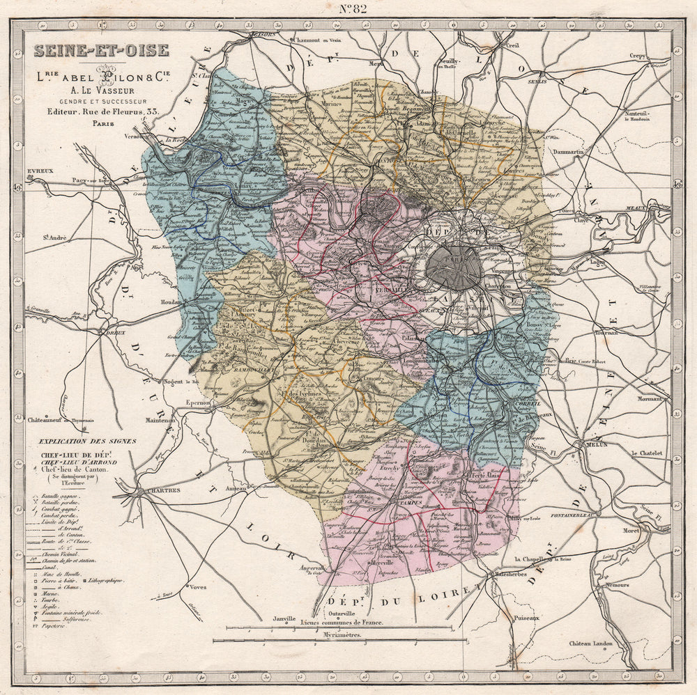 SEINE-ET-OISE department. Battles/dates resources minerals. LE VASSEUR 1876 map
