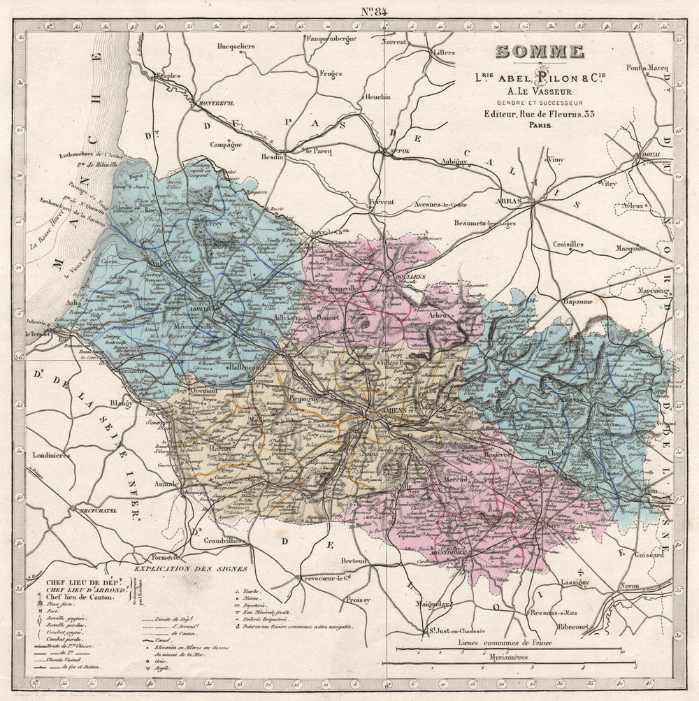 SOMME department. Battlefields/dates, resources & minerals. LE VASSEUR 1876 map