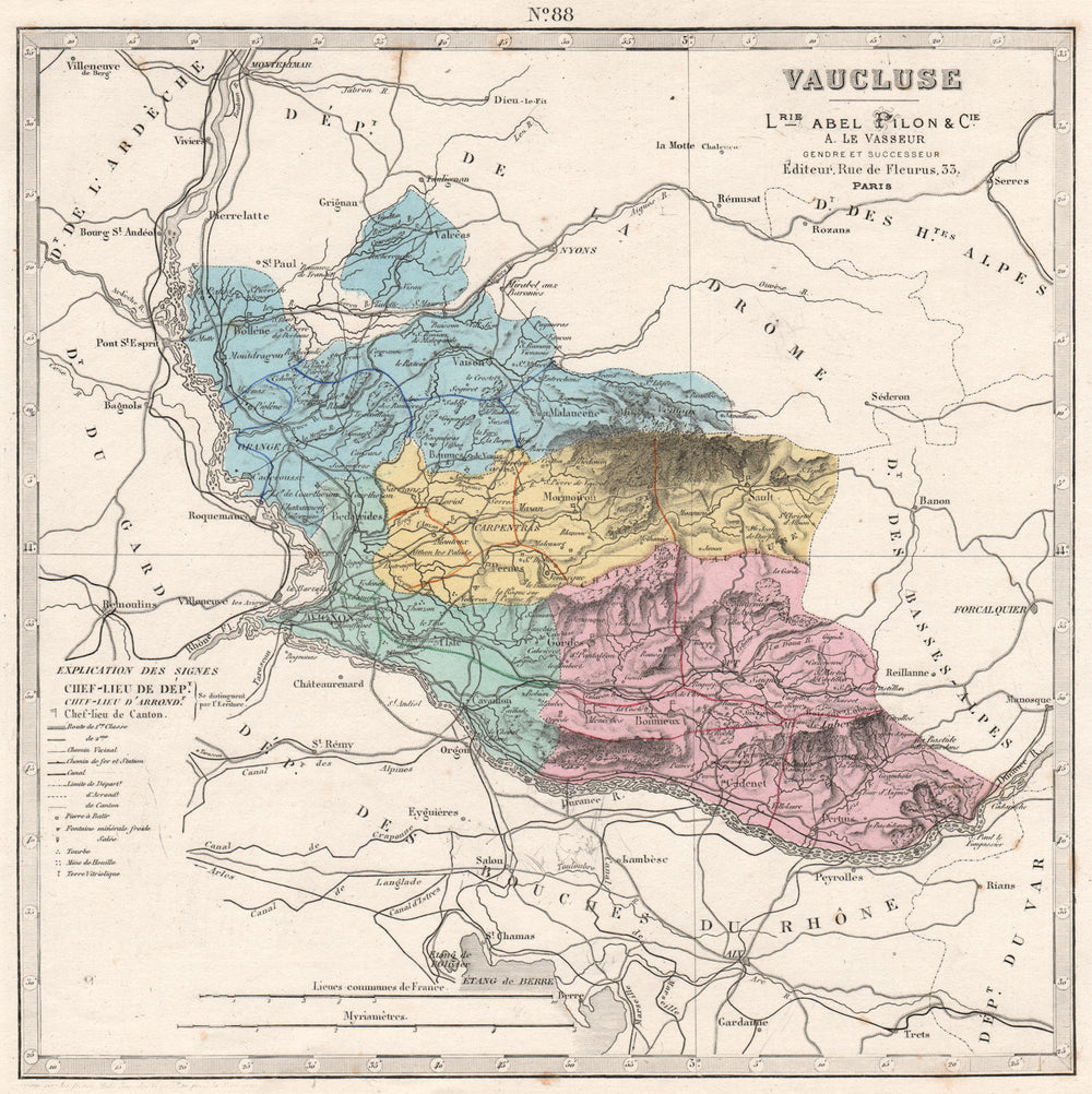 VAUCLUSE department showing resources & minerals. LE VASSEUR 1876 old map