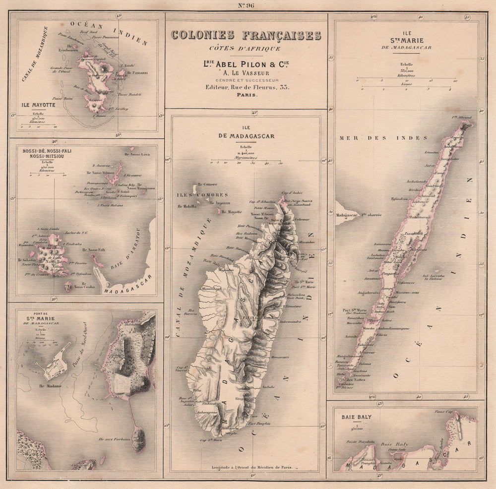 MADAGASCAR. Nossi-Bé/Nosy Be. Iles Sainte Marie & Mayotte. Baie de Baly 1876 map
