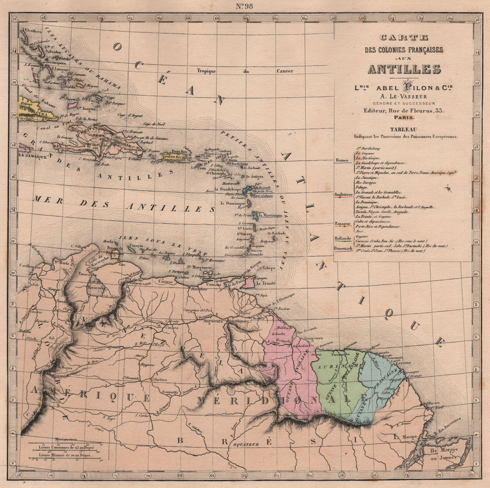 FRENCH WEST INDIES/ANTILLES FRANÇAISES Iles au/sous le vent. LE VASSEUR 1876 map