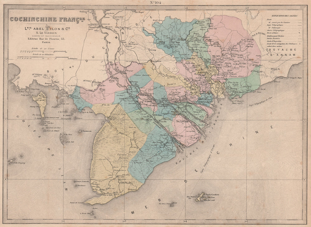 COCHINCHINE FRANÇAISE. Cochinchina. South Vietnam. Military. LE VASSEUR 1876 map