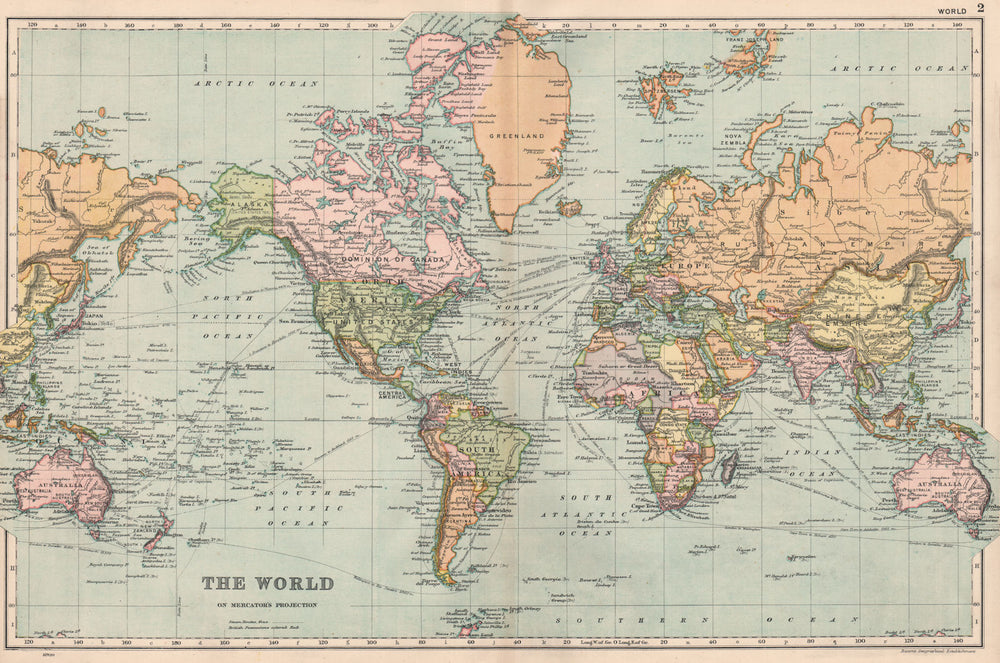 WORLD Mercator projection. Steamship routes.British Empire. pink. BACON 1903 map