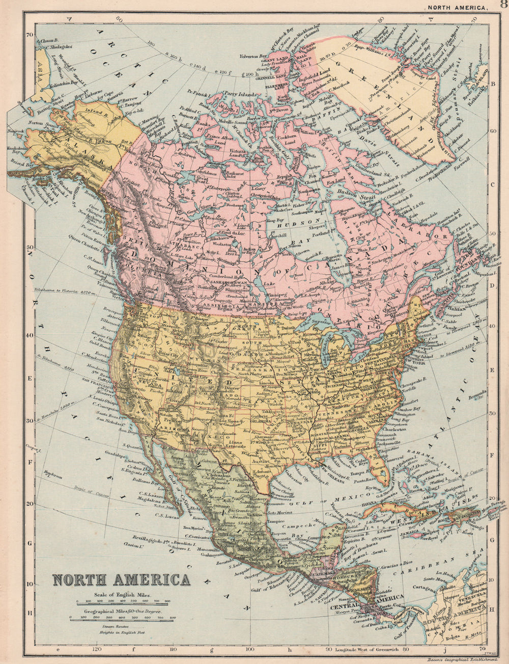 NORTH AMERICA. Political. States. Athabasca Keewatin Assiniboia. BACON 1903 map