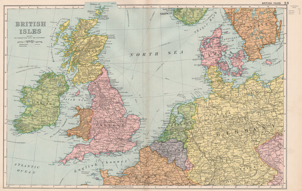 BRITISH ISLES & NORTH WEST EUROPE. Railways & steamship routes. BACON 1903 map
