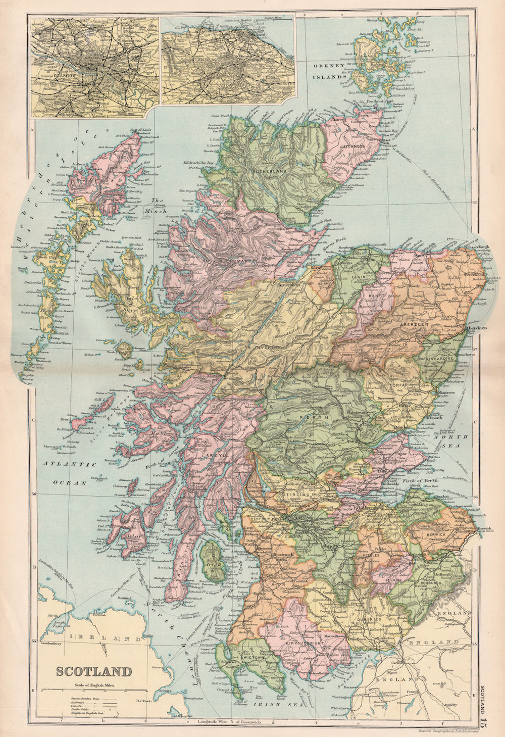 SCOTLAND showing battlefields/dates. Glasgow & Edinburgh plans. BACON 1903 map