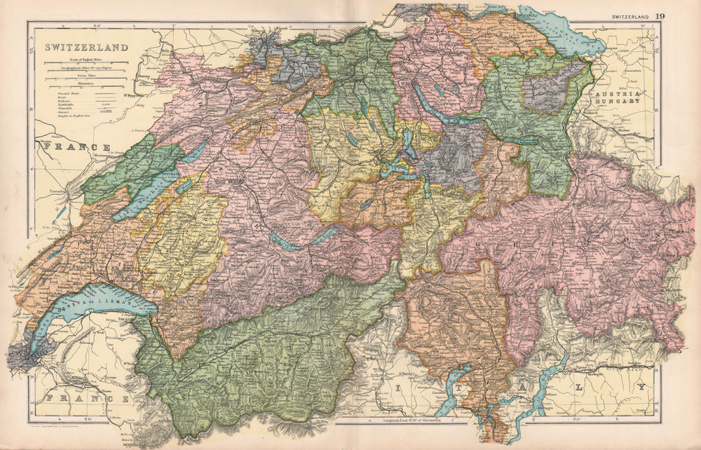 SWITZERLAND BATTLES.Shows battlefields & dates.Cantons glaciers.BACON 1903 map