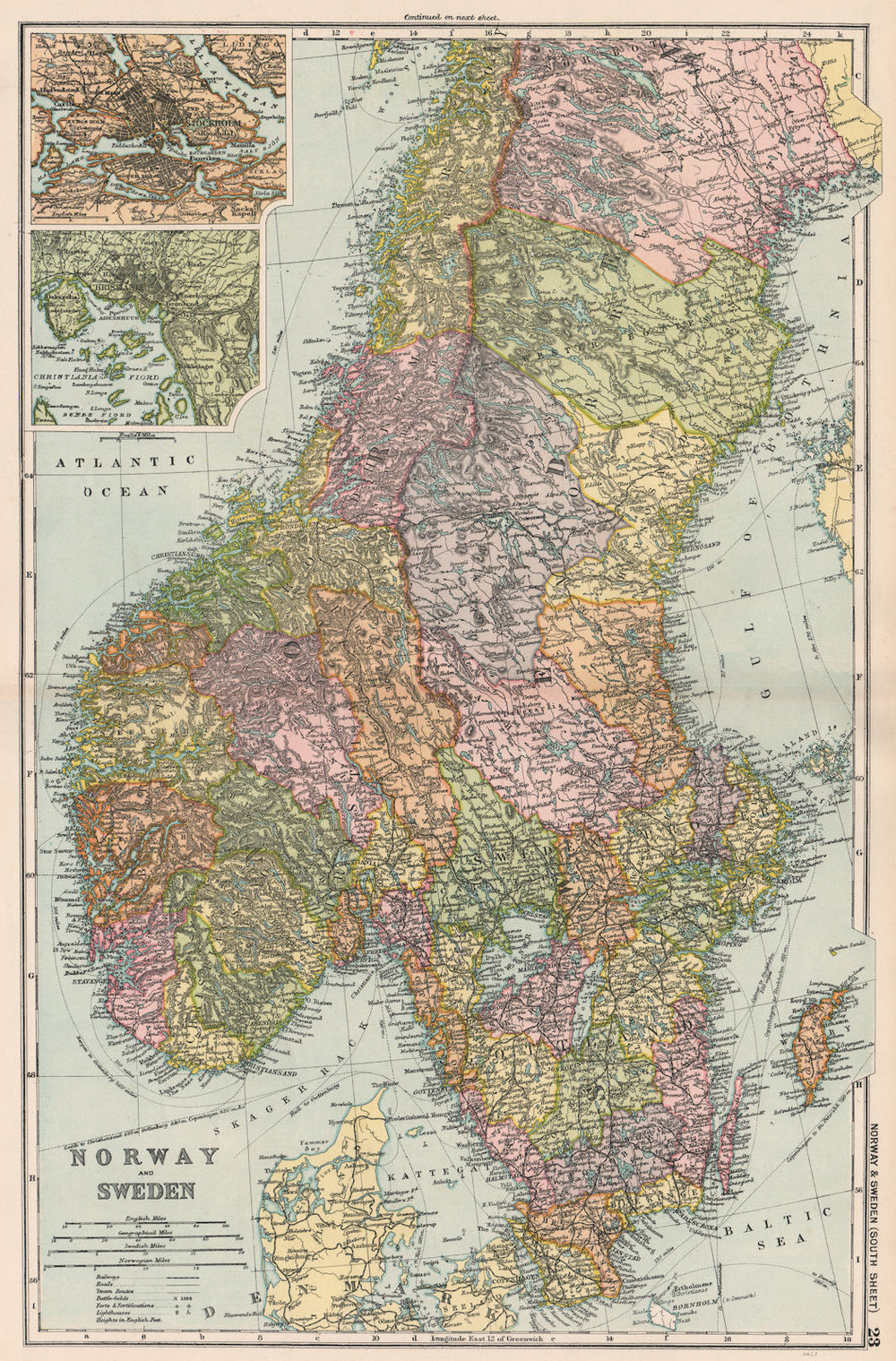 SCANDINAVIA Norway Sweden. Railways. Stockholm Christiania/Oslo.BACON 1903 map
