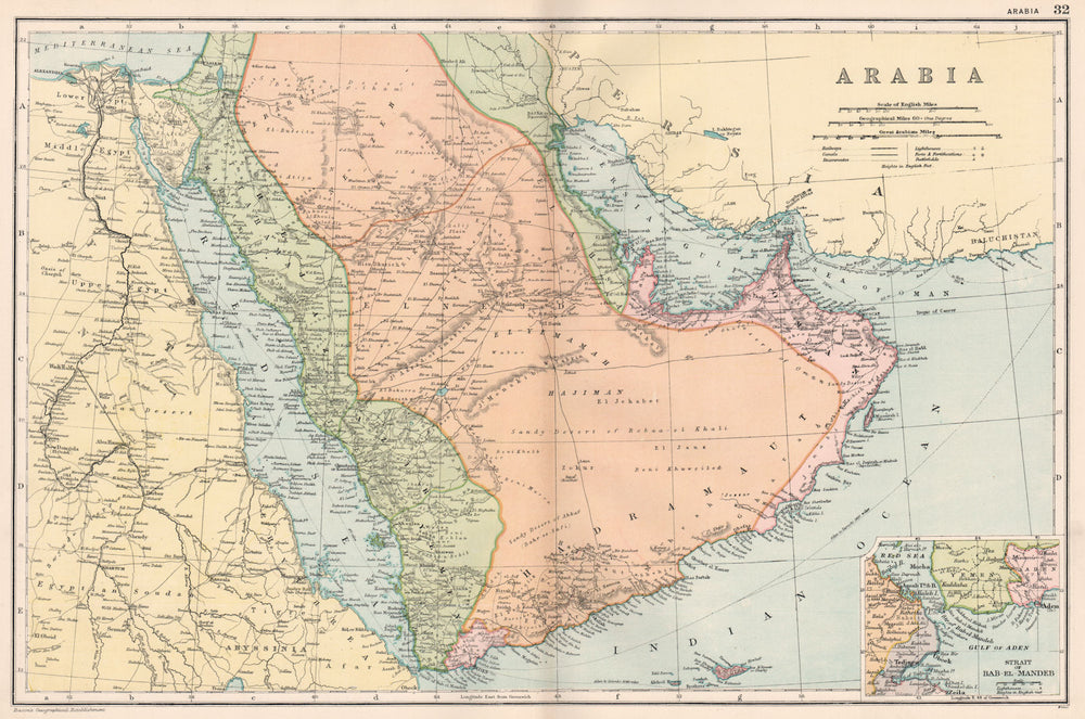 ARABIA showing 'Debai'/Dubai. 'Abu Thabi'/Abu Dhabi. Saudi Oman. BACON 1903 map