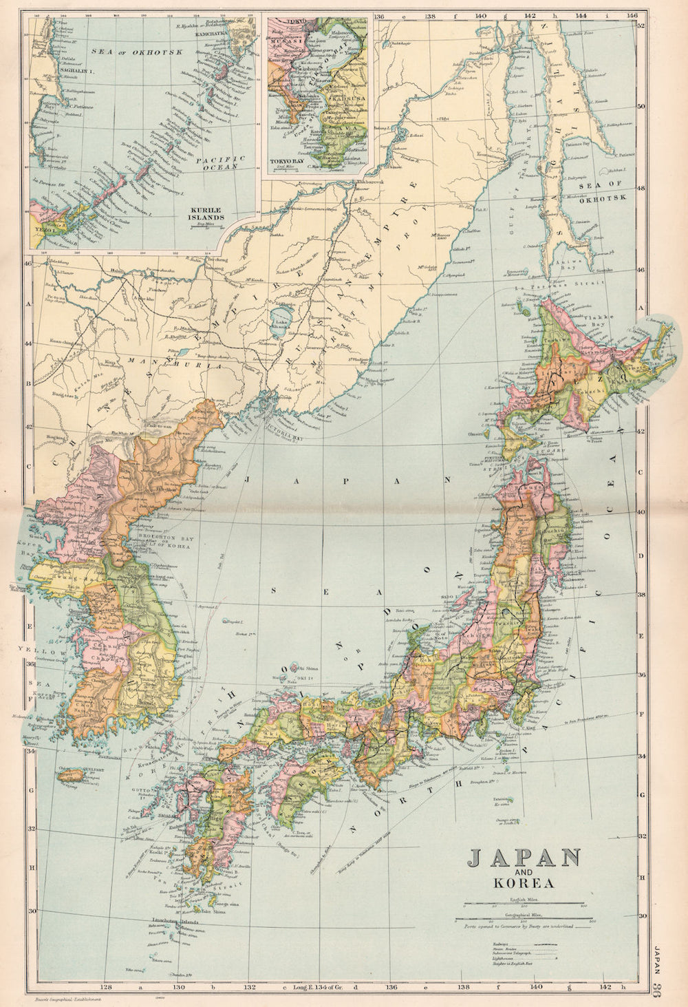 JAPAN & KOREA. Railways & steam routes. Inset Tokyo bay. BACON 1903 old map