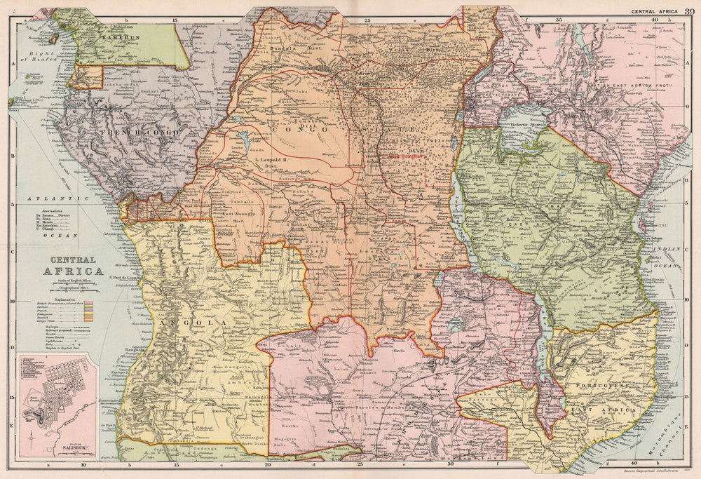 CENTRAL AFRICA Salisbury/Harare plan.Kantanga Company's boundary. BACON 1903 map