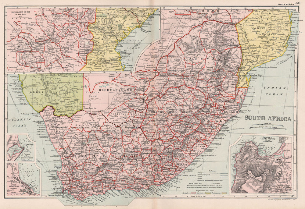 SOUTH AFRICA. Inset Cape Town Durban Port Elizabeth environs. BACON 1903 map