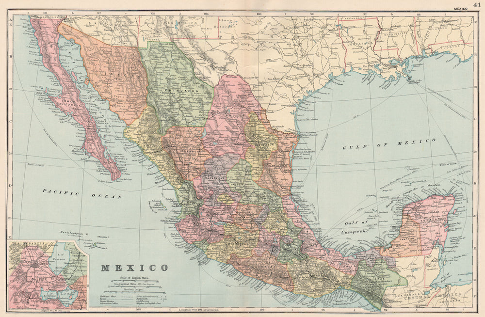 MEXICO. Shows states & railways. Inset environs of Mexico City. BACON 1903 map