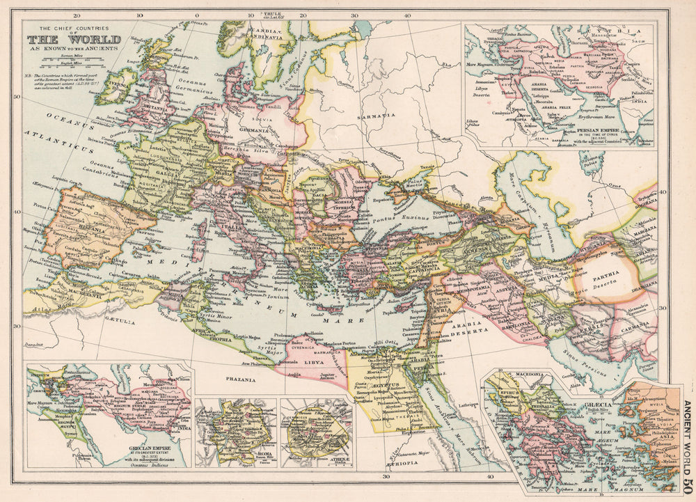 ROMAN EMPIRE 100AD inset Greek Empire 323BC Persian Empire 530BC. BACON 1903 map