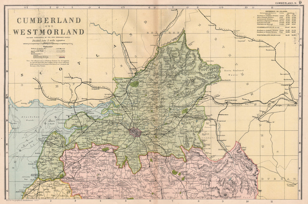 CUMBERLAND (NORTH). Showing Parliamentary divisions & parks. BACON 1901 map