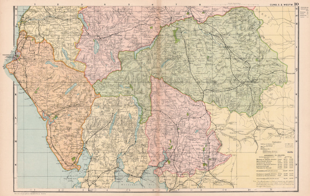 ENGLISH LAKE DISTRICT. Cumberland S/Westmoreland. Parliamentary. BACON 1901 map