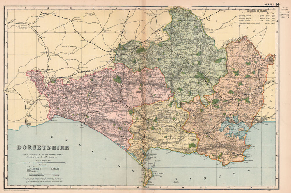 DORSETSHIRE. Parliamentary divisions, boroughs & parks. Dorset. BACON 1901 map