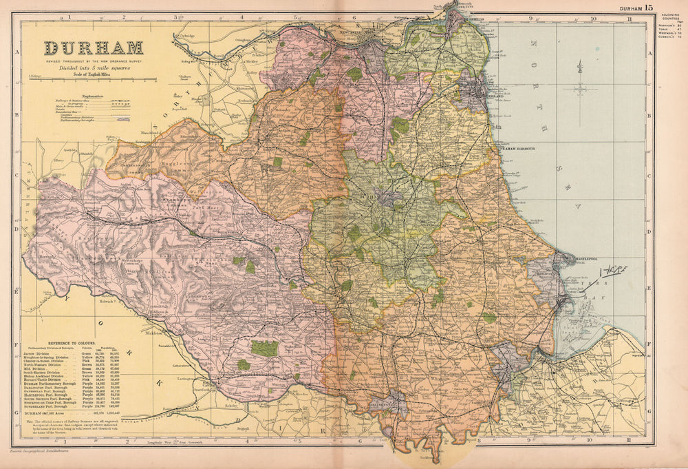 DURHAM. Showing Parliamentary divisions, boroughs & parks. BACON 1901 old map