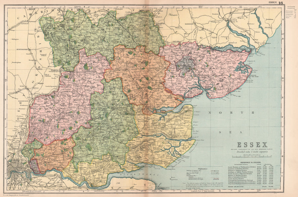 ESSEX. Showing Parliamentary divisions, boroughs & parks. BACON 1901 old map