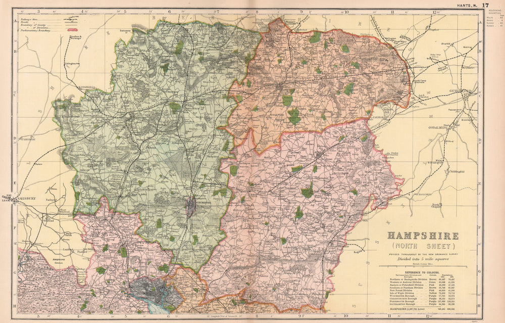 HAMPSHIRE (NORTH). Showing Parliamentary divisions & parks. BACON 1901 old map