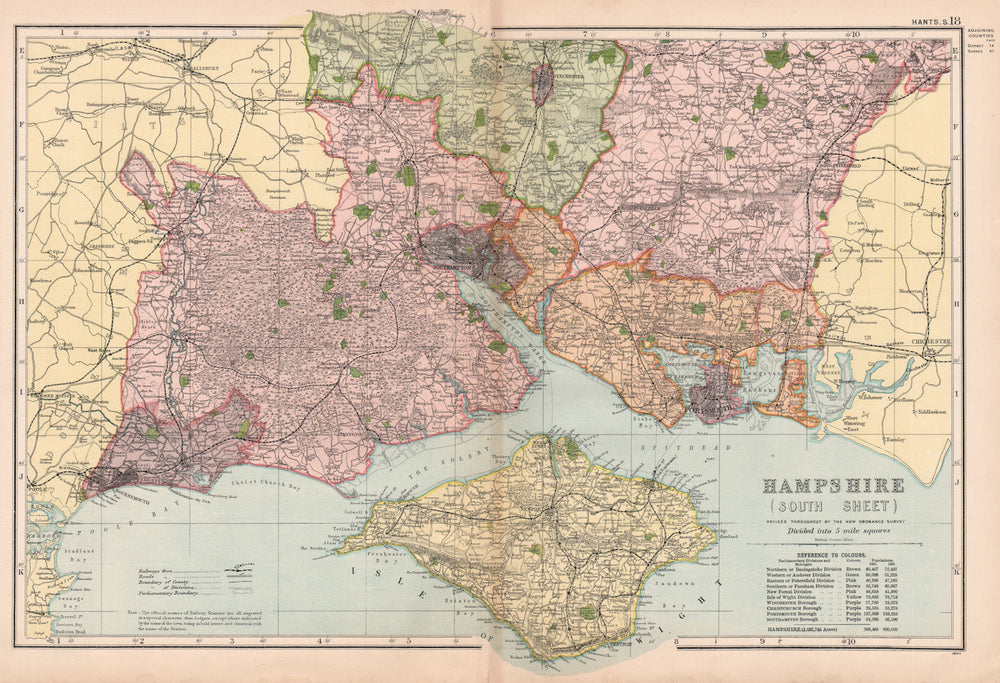 HAMPSHIRE (SOUTH)& ISLE OF WIGHT. Parliamentary divisions & parks.BACON 1901 map